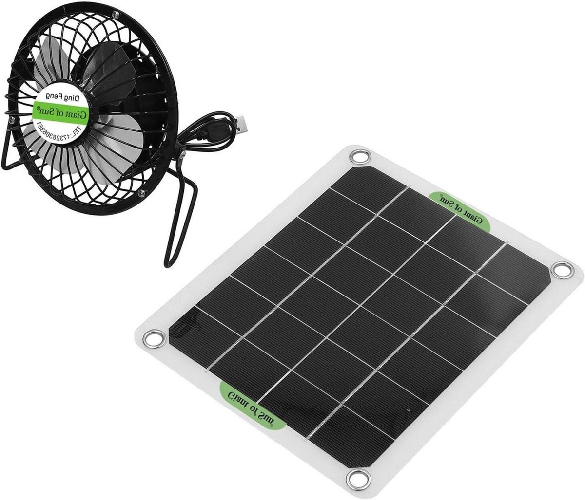 Zonne-afvoerventilator - Mini-circulator - Ventilatie Broeikas - Op Zonne-energie - 13.5 cm Diameter - Zwart