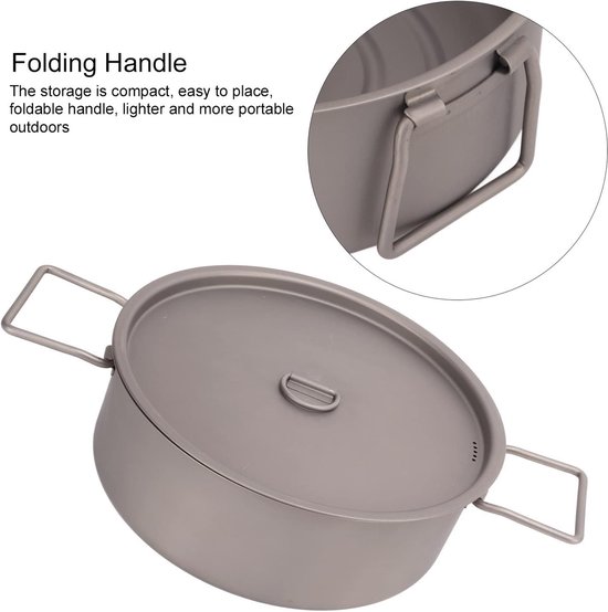 Titanium Pan - Lichtgewicht Kookgerei - Kamperen en Wandelen - Opklapbaar Handvat - Voor 3-5 Personen - Zilverkleurig — afbeelding 4