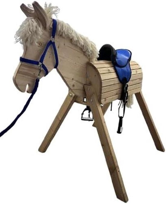 Houten Paard - Stokpaard - Buiten Spelen - Verstelbare Poten - 125x80x110 cm - Blauw