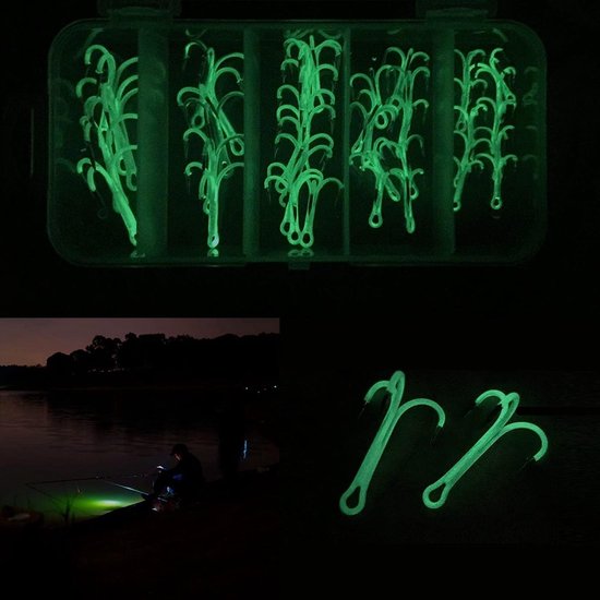 40 Stuks Glow-in-the-Dark Drievoudige Haakset voor Nachtvissen met Opbergdoos - Perfect voor Zoet- en Zoutwater, Vissen, Hengelsport Accessoires — afbeelding 3