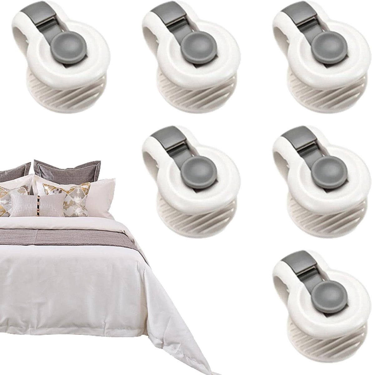 Quiltclips - Stofhouders - Bed Opmaak Hulp - Schadevrije Grip - 6 Stuks - Grijs
