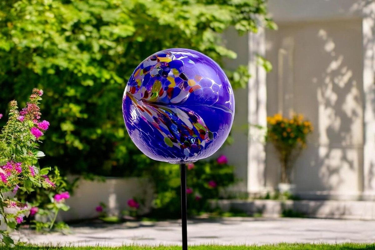 Tuinsteker Glas - Tuindecoratie Vogel - Tuin Verfraaien - Handgemaakt In Europa - Middel Groot - Blauw