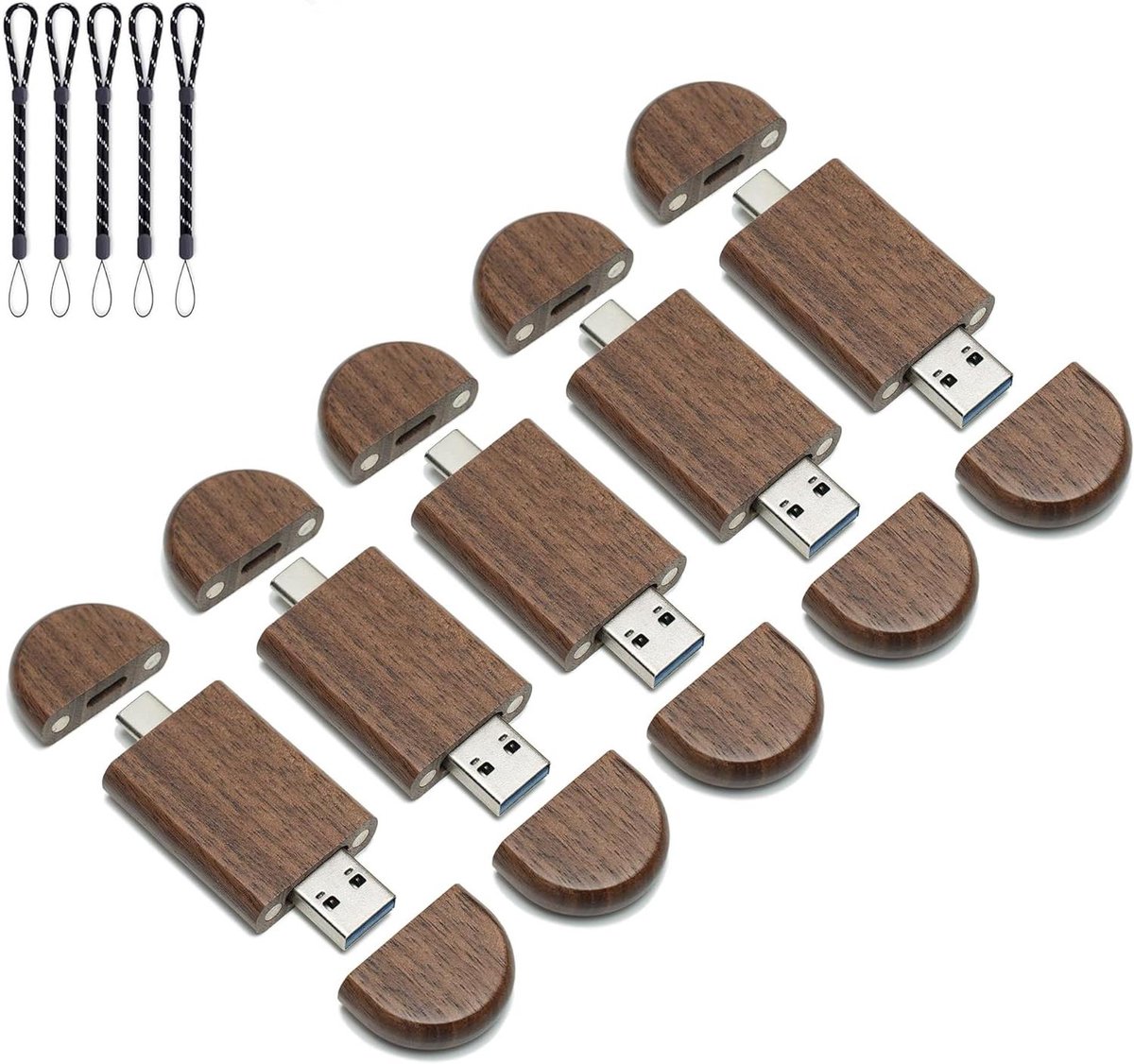 USB C Geheugenstick - Dubbele Pendrive - Bestanden Overzetten - Dubbele OTG Poort - 16 GB - Hout
