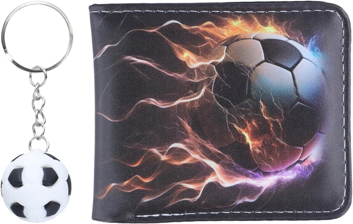 Kinderen portemonnee voor jongens met voetbal sleutelhanger, PU portemonnee met munt- en kaartvak, 11.5-9.5 cm, perfect voor school en uitjes