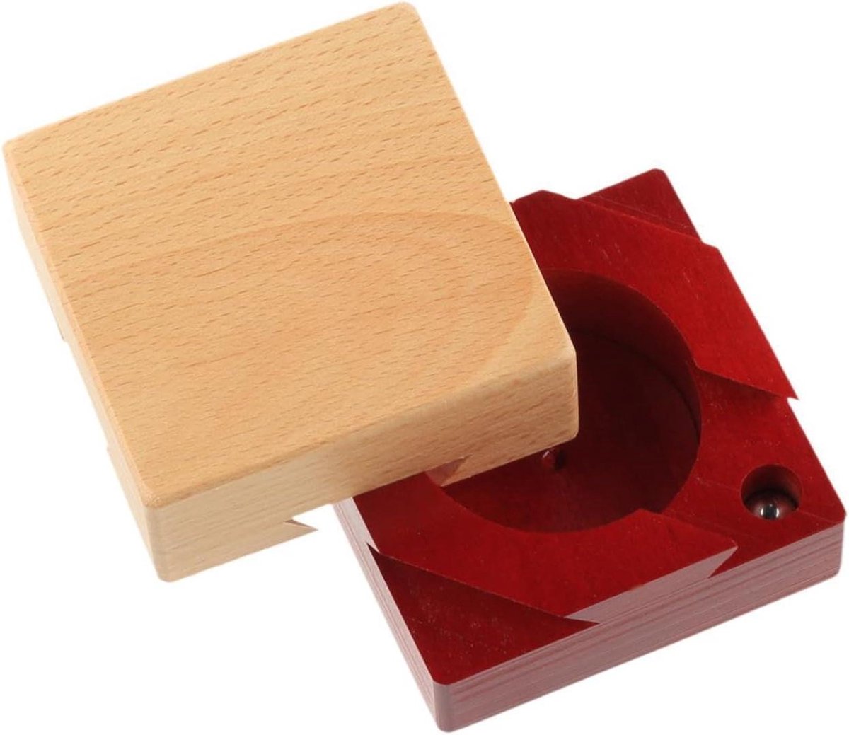 Houten Puzzeldoos - Hersenkraker Doos - Logisch Denken - Traditioneel Ambacht - 8 x 8 x 5 cm - Rood
