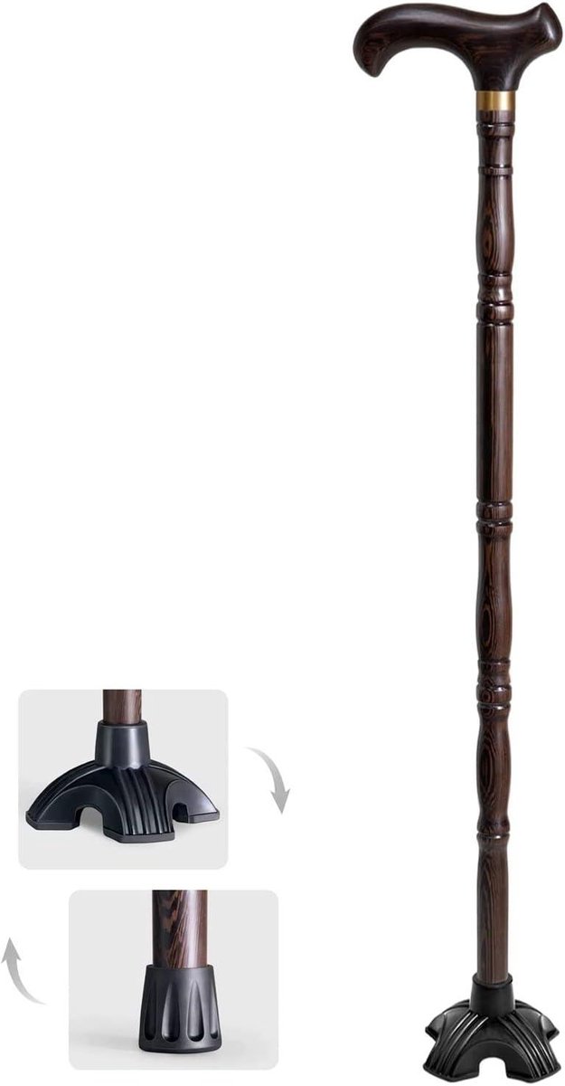 Houten Wandelstok - Stevige Stok - Veilig Lopen - Ergonomisch Handvat - 85cm - Donkerbruin