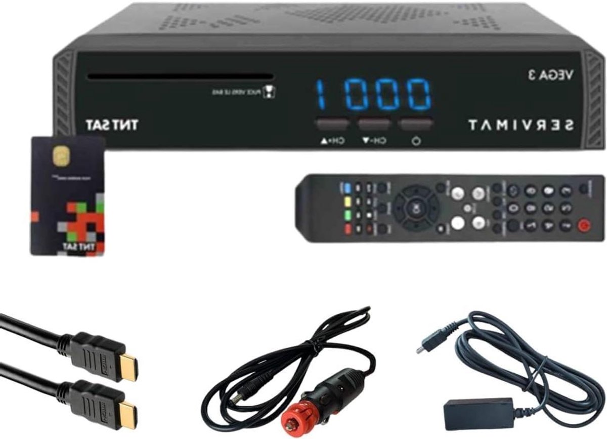 Satellietontvanger Full HD - Digitale Receiver - TV Kijken - Inclusief TNTSAT kaart - 12 Volt - Zwart