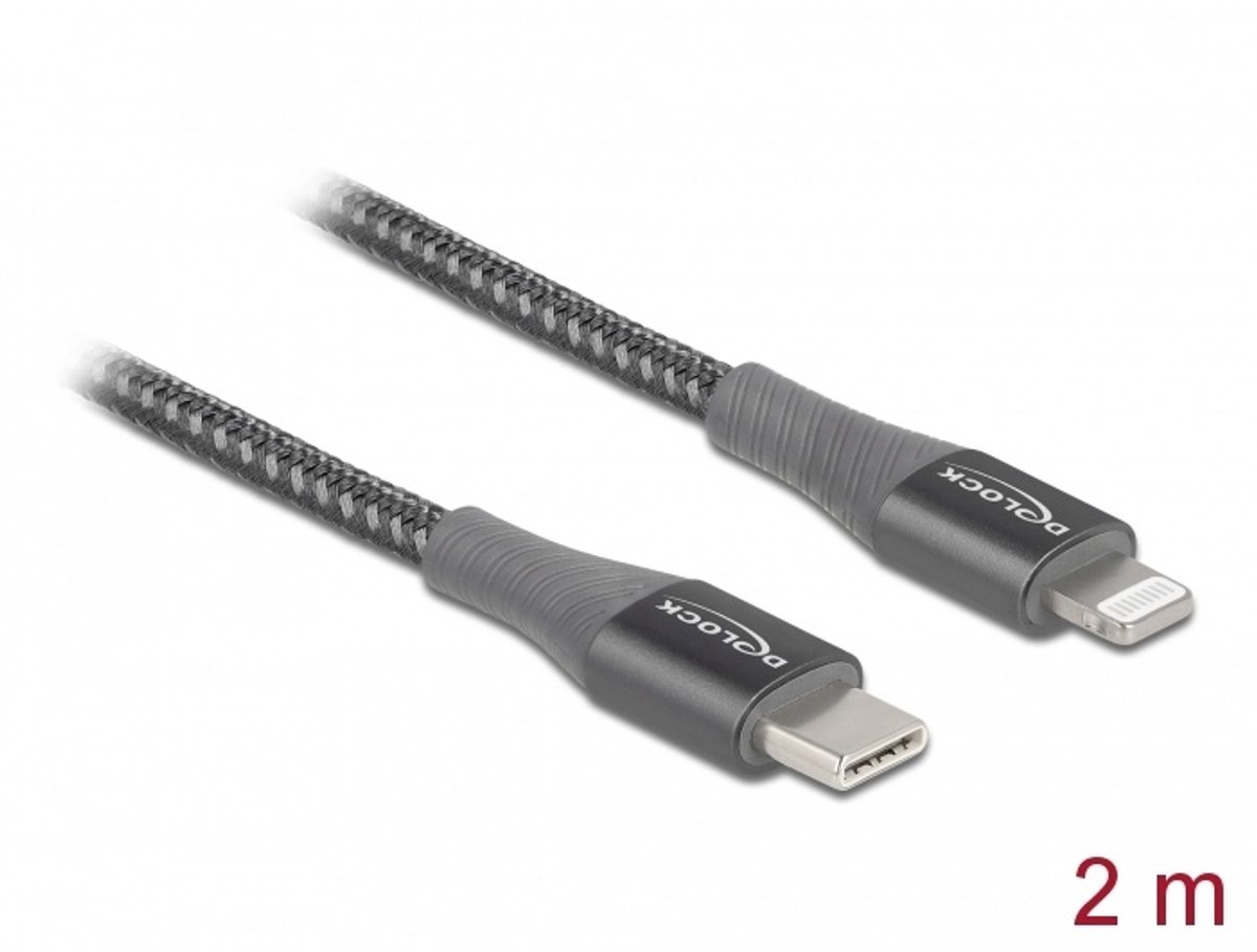 Gegevens- en oplaadkabel USB Type-C naar Lightning voor iPhone, iPad en iPod Gray 2 M MFI