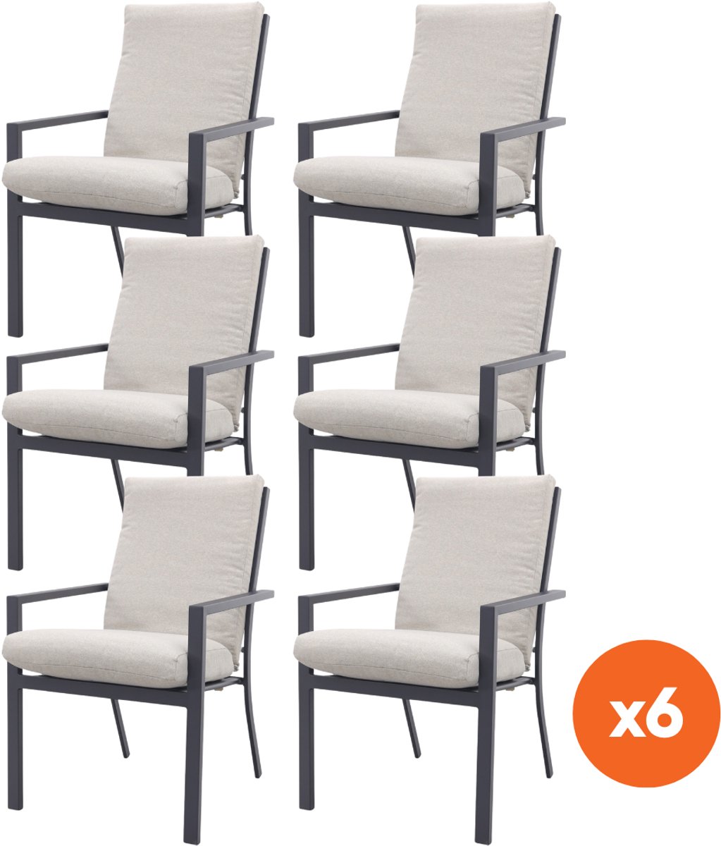 Set van 6 - GI Sergio dining tuinstoelen Carbon black/Desert Sand