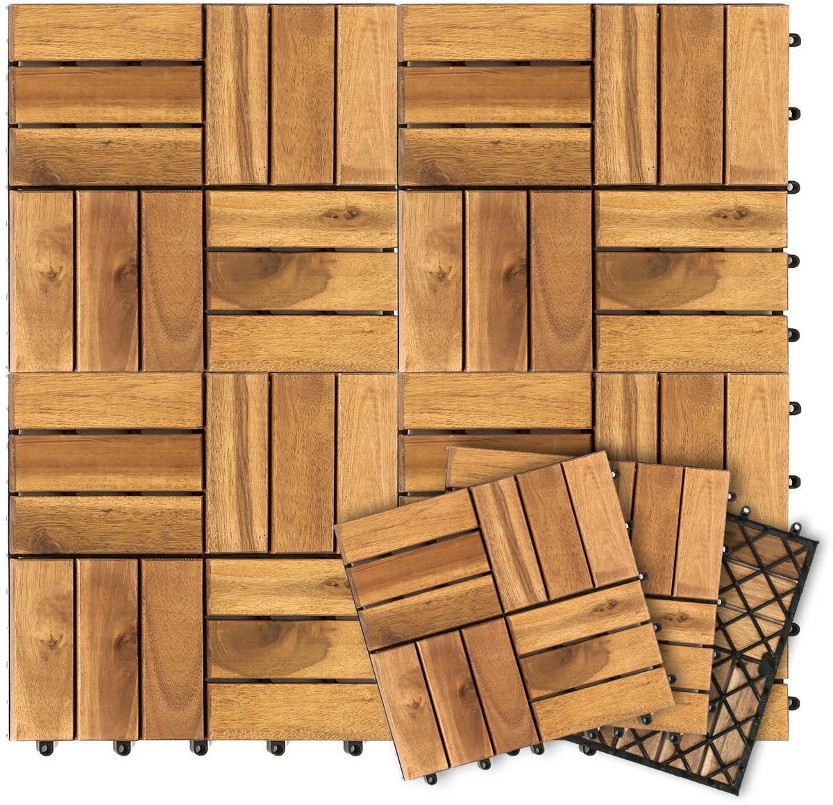 Houten Tegels - Balkon Terras - Buiten Verfraaien - Klik Systeem - 30x30cm 66 Stuks - Houtkleur