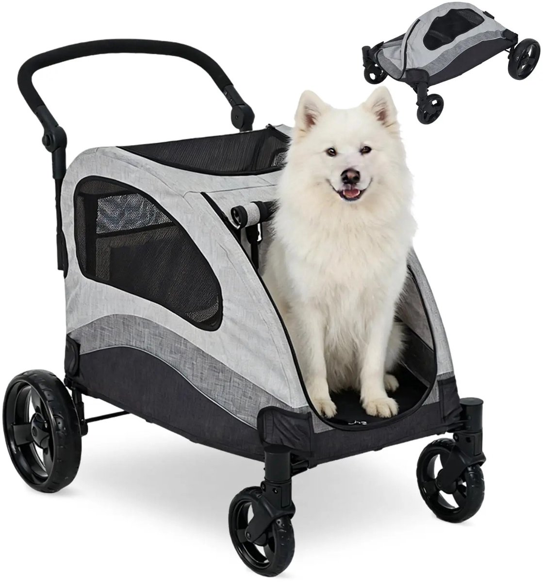 M-Goods - Hondenbuggy XL Opvouwbaar – Hondenwagen voor Grote Honden tot 40KG – All Terrain – Zwarte Hondenkar met Vering & Remmen – Inklapbare Pet Stroller