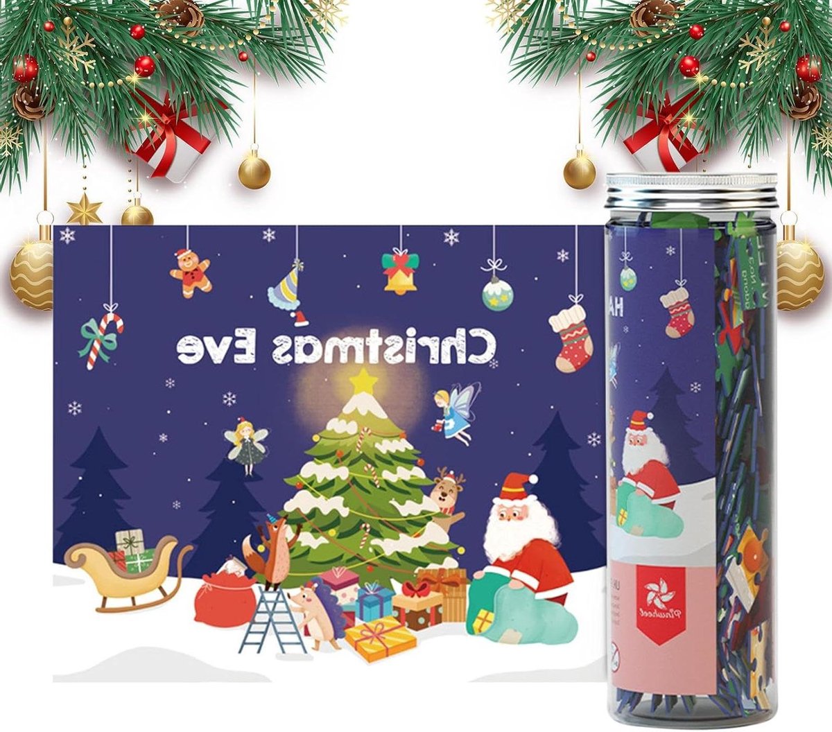 Kerstpuzzels Kinderen - Legpuzzels Educatief - Samen Spelen - Bevordert Cognitieve Vaardigheden - 28.5x22.5cm - Blauw