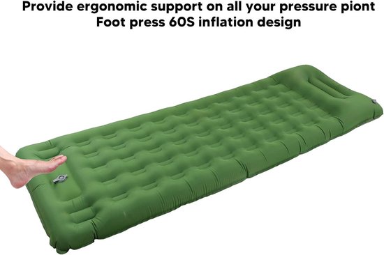 Kampeermat - Slaapmatje - Outdoor slapen - Snelle voetinflatie - Ergonomisch - Olijfgroen — afbeelding 2