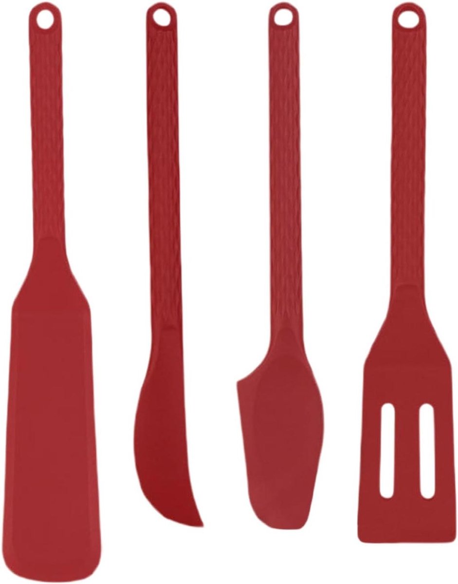 Keukengerei Set - Spatels Koken - Bakken En Koken - Hittebestendig Siliconen - 4 Delig - Rood