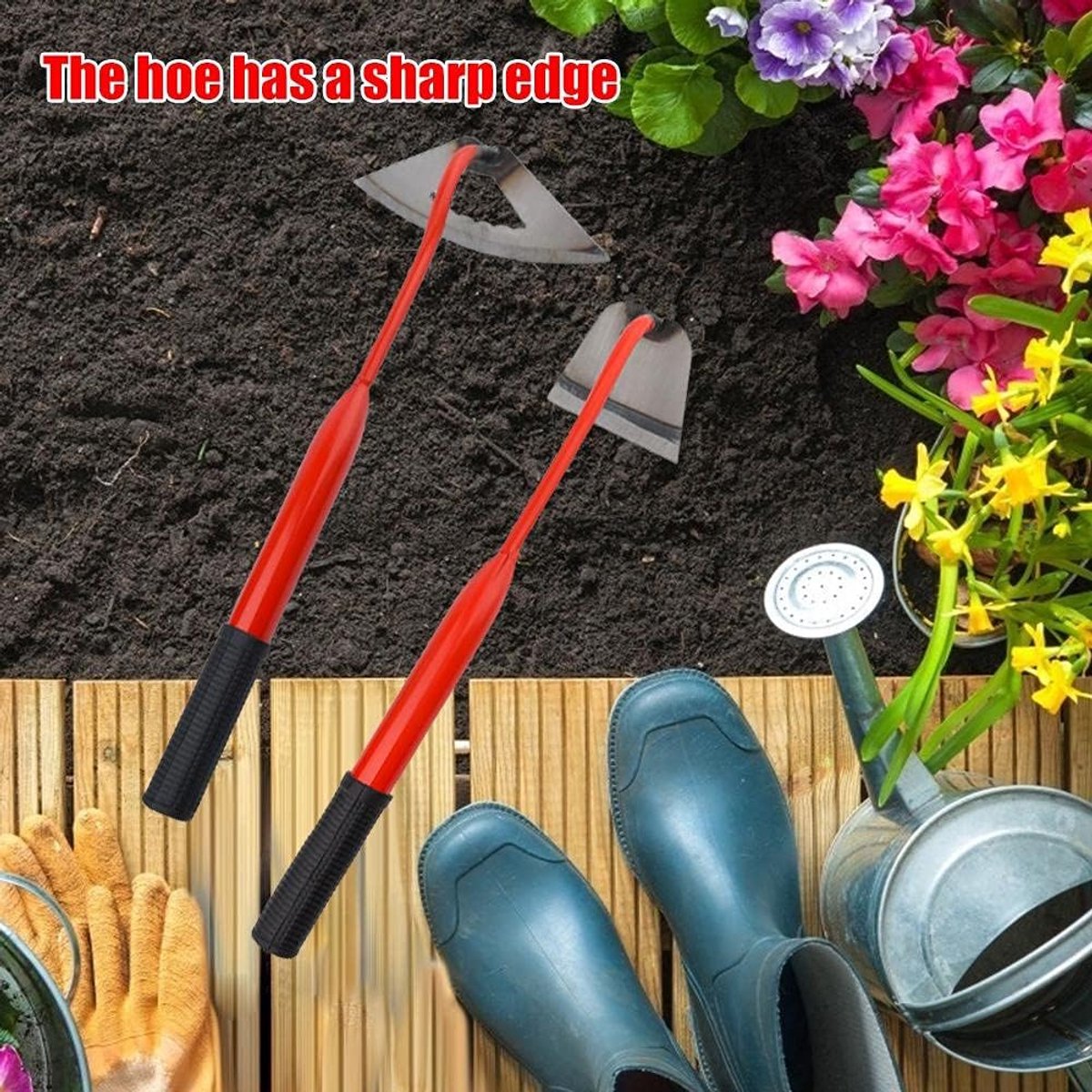 Tuinhak met steel - Onkruidhaak - Onkruid wieden - Volledig staal - 40 cm - Grijs