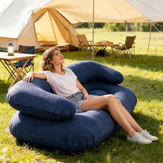 Opblaasbare bank - Luchtslaapbank camping - Buiten ontspannen - Gevlokt PVC materiaal - 135x66x45 cm - Veelkleurig — afbeelding 4
