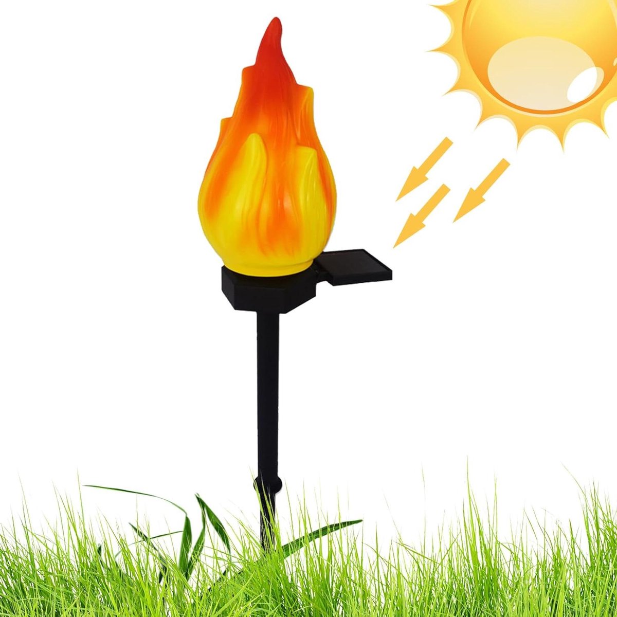 Decoratieve Tuinfakkels - Zonne-verlichting - Sfeervol Verlichten - Vlammend Effect - 45 cm - Zwart