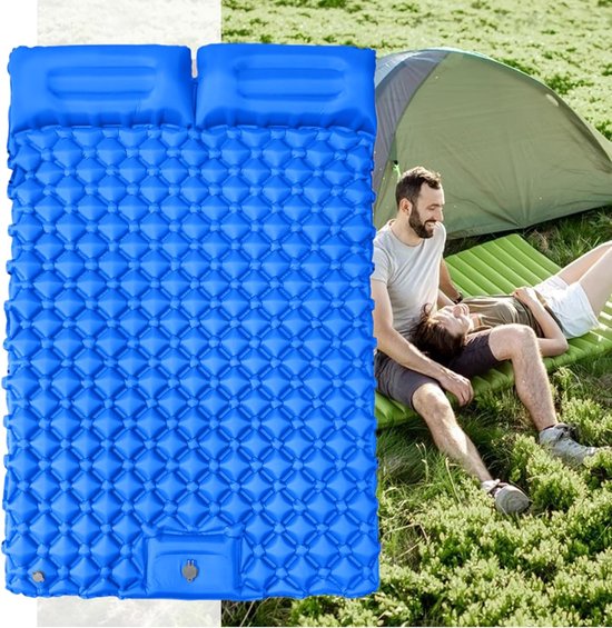 Dubbele Slaapmat - Opblaasbaar Kampeerbed - Outdoor Kamperen - Ingebouwde Voetpomp - 190x120cm - Blauw — afbeelding 5