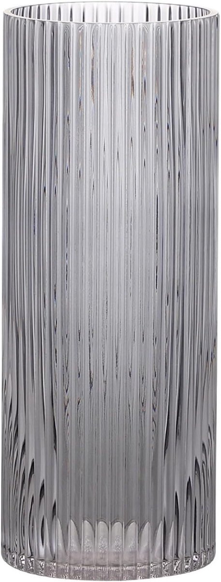 Cilindervormige zwarte glazen vaas, moderne ribbelvaas voor bloemen, decoratie voor woonkamer, tafel en bruiloften, 30 cm hoog