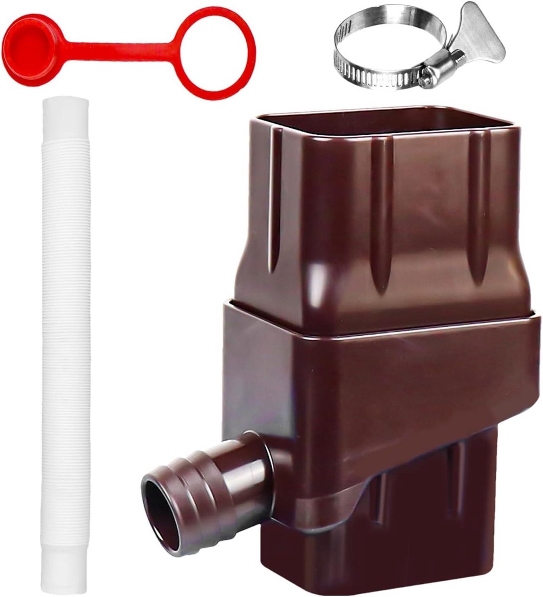Regenwateropvang - Dakgoot adapter - Water Besparen - Verdubbelt volume - Standaard aansluiting - Bruin