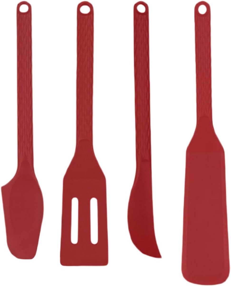 Siliconen Kookgerei Set - Keukengereedschap - Maaltijden Bereiden - Vaatwasmachinebestendig - 4 Delig - Rood
