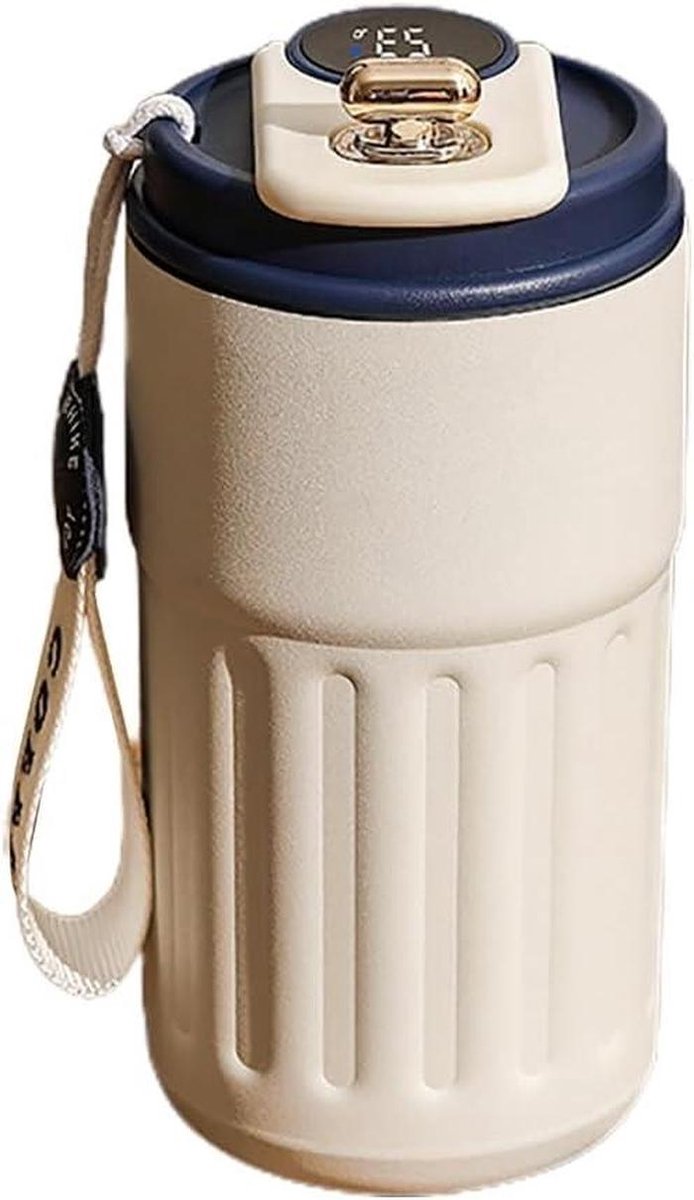 Slimme Thermosmok - Temperatuur Mok - Dranken Warm Houden - Intelligent Display - 450ml - Mist Wit Blauw