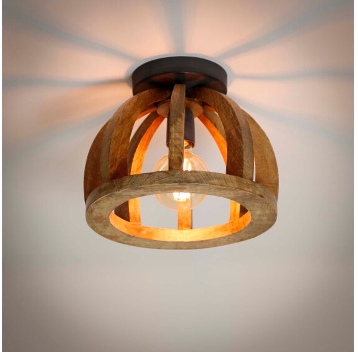 Plafondlamp Gebogen houten spijl mangohout - naturel