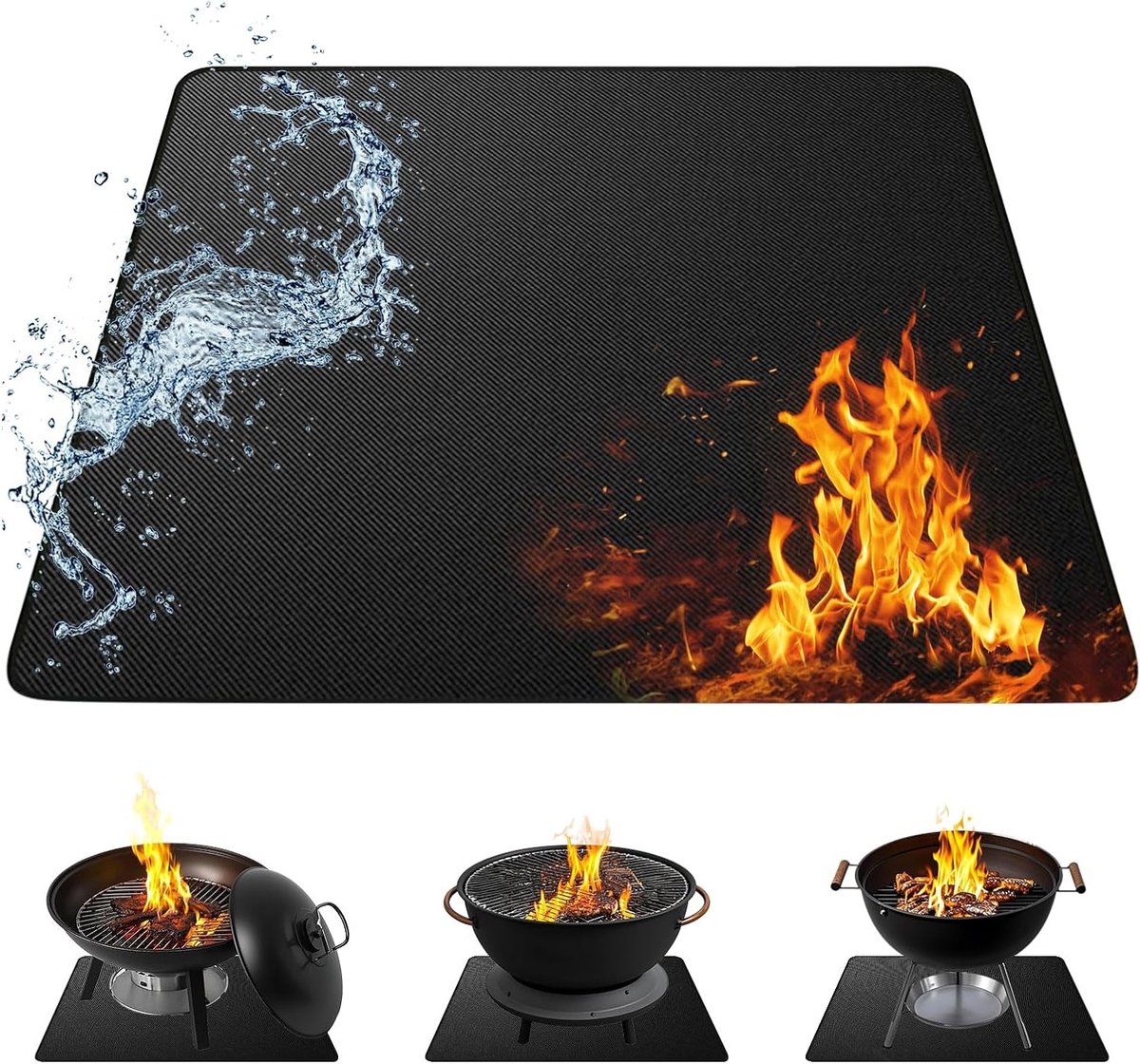 Fire Basket Protection Mat 100 x 100 cm Square 3-Layer Heat Resistant with Black Edge for Barbecue Camping Patio
