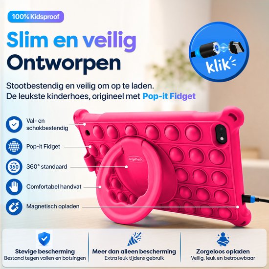 Tablette enfant AngelTech PRO MAX - Tablette enfant 8 pouces la plus rapide du marché - 4 Go de RAM - 64 + 64 Go de stockage - Perfect pour École - Contrôle parental - Aussi pour Adultes - Housse de protection Fidgy 360° - Rose ou Blauw