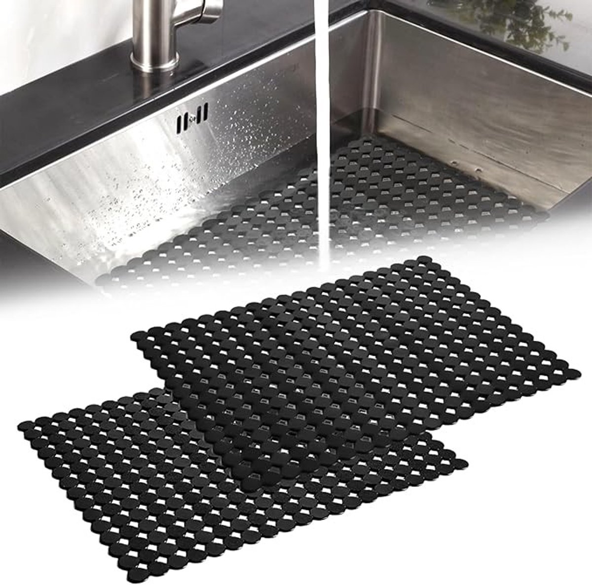 Set van 2 Gootsteenmatten 30x40 cm - PVC Spoelbakbeschermer - Op Maat Snijdbaar