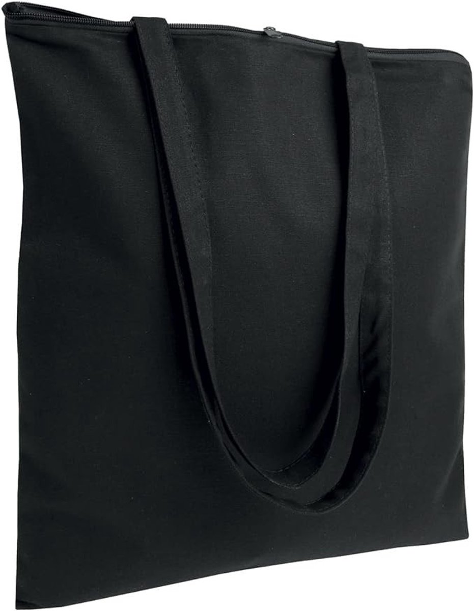 Stoffen shopper met ritssluiting en lange handgrepen