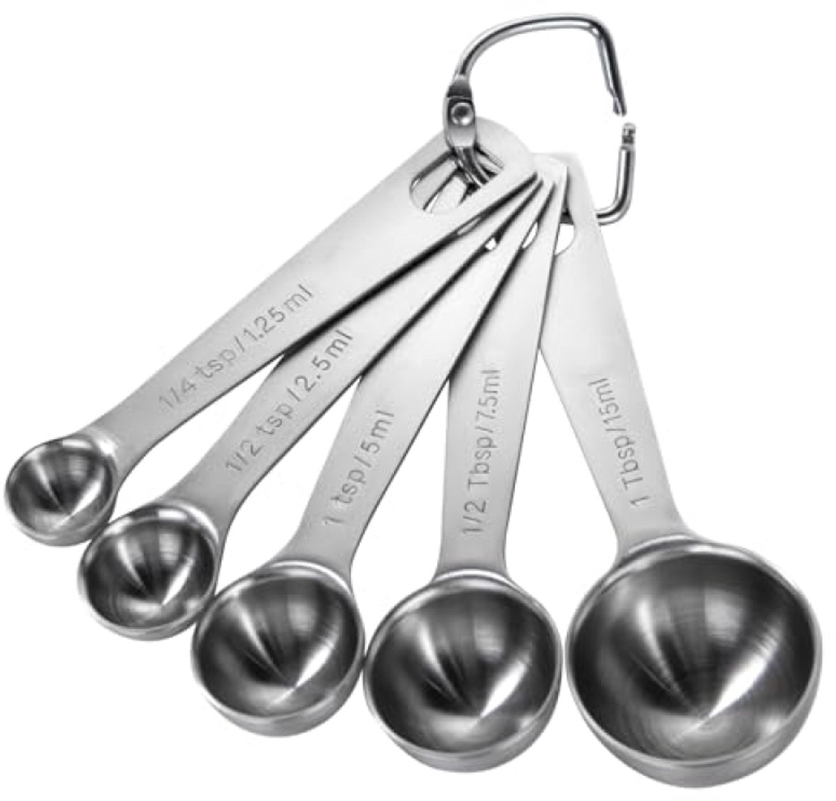 18/8 roestvrijstalen maatlepels set 5 stuks - metalen maatlepels voor bakken en koken - vaatwasserbestendig - 1/4 tl, 1/2 tl, 1 tl, 1/2 el, 1 el