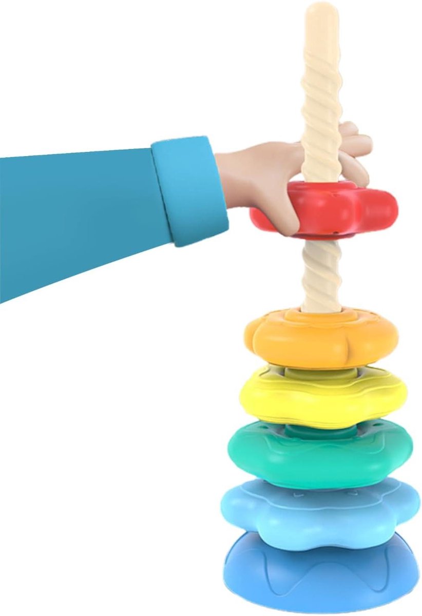 Stapelringen Baby - Regenboog Toren - Fijne Motoriek Ontwikkelen - Veilig ABS Materiaal - 36.5 cm Hoog - Multicolor