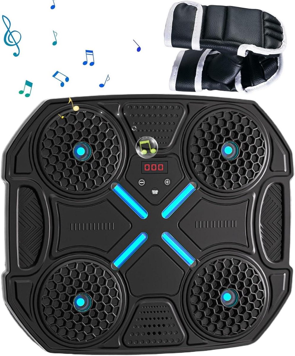 Bokstrainer Muziek - Trainingsmachine Ponsen - Fitness Thuis - Ingebouwde Speakers - 32 x 28 x 5.5 cm - Zwart