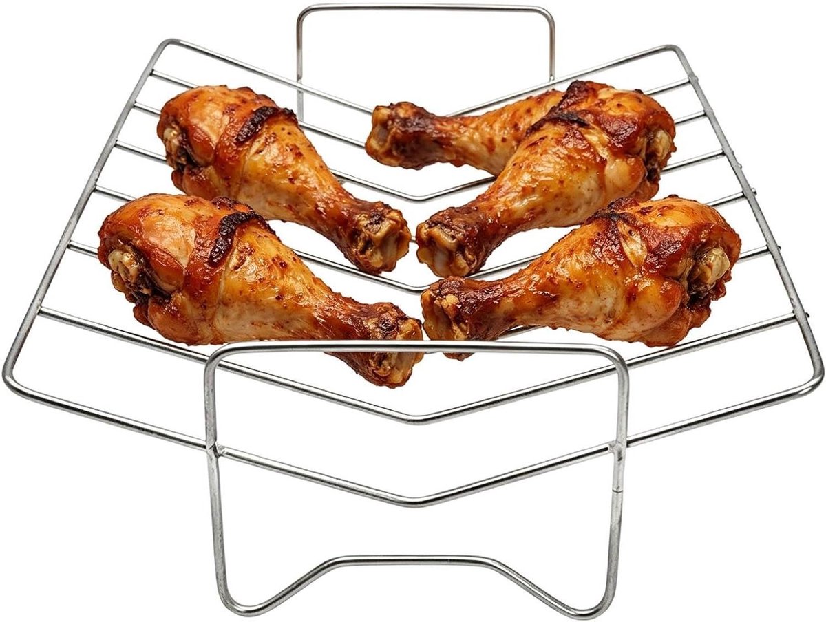 Grill Rek - Vleeshouder BBQ - Gelijkmatig Grillen - Hittebestendig RVS - 29 x 21 cm - Zilver