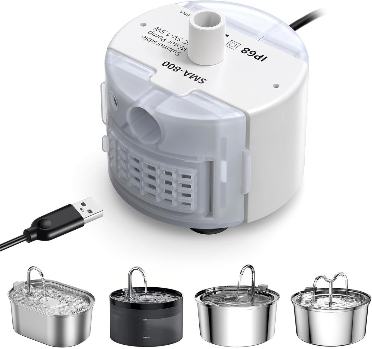 Pet Drinkfontein Waterpomp SMA-800 – Stil Vervangingspomp voor Katten Drinkfontein – Cilindrische Zij-inlaat Pomp