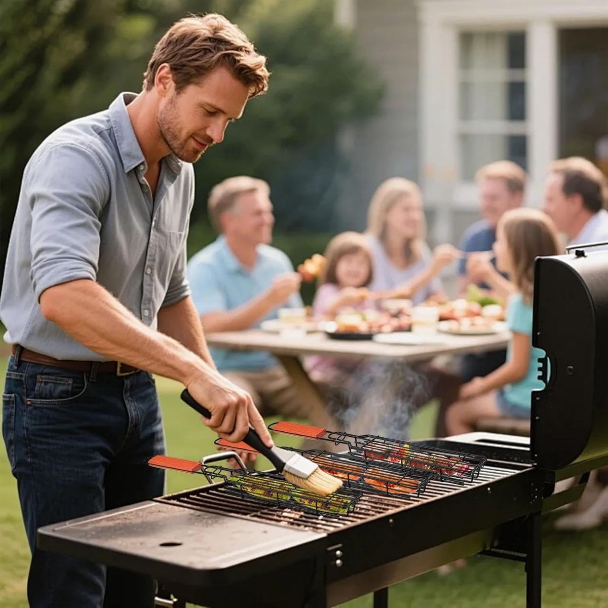 Worsthouder Grill - Vleesmand - Barbecue Accessoire - Gelijkmatige 360 graden verwarming - 40.8 cm - Zilver