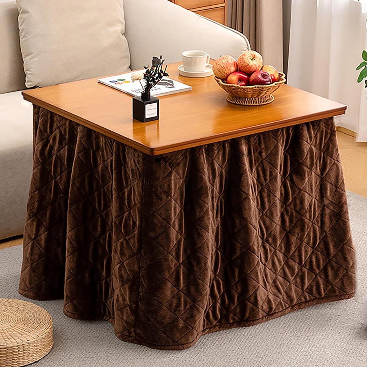 Verwarmde Kotatsu Tafel - Japanse Tafel - Winter Warmte - Inclusief Dekentje - 80cm - Walnoot