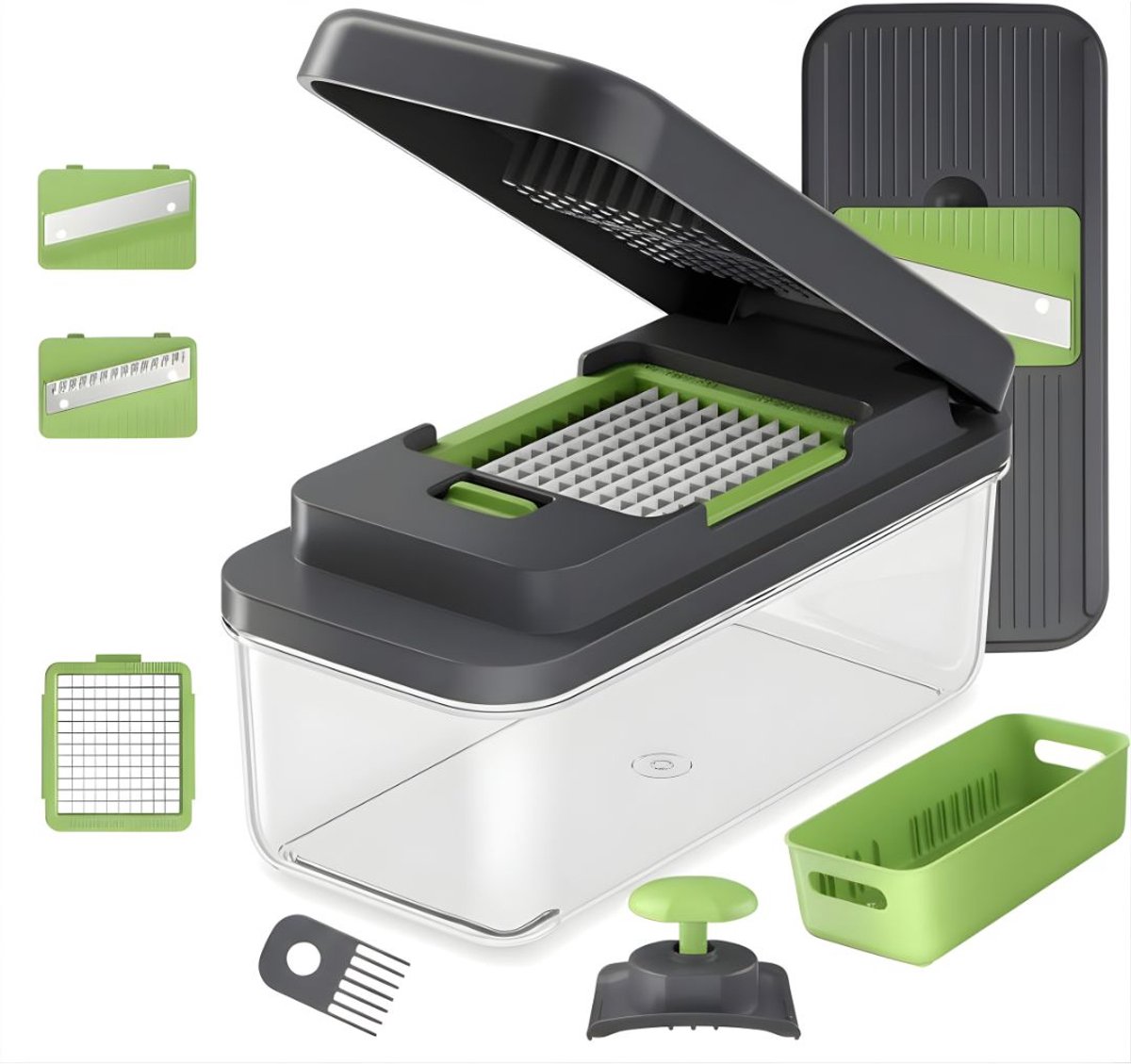 KAD® Mandoline - Handmatige Groentesnijder - Multi Groentesnijder Handmatig - Zwart/Groen - 25cm x 12cm x 12cm