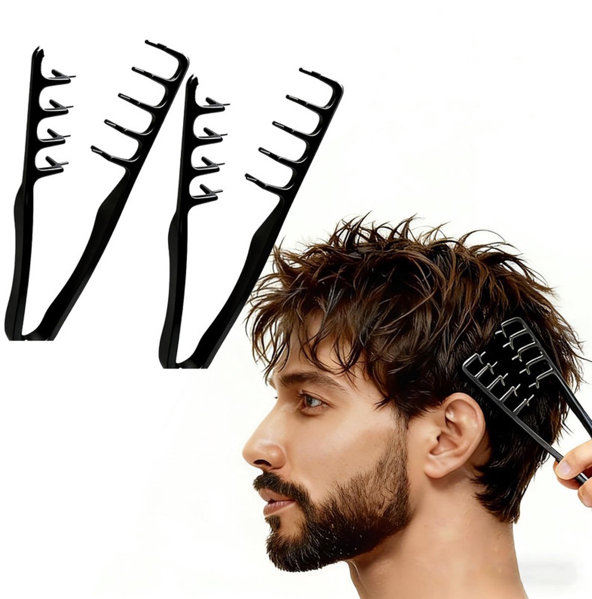 Haarstylingkam - 2 stuks - Hoge kam - Haarkam textuur kam - Kam met brede tanden - Hoge stylingkam - Haarstylingaccessoires - Geschikt voor de dagelijkse styling van krullend en dik haar - Zwart