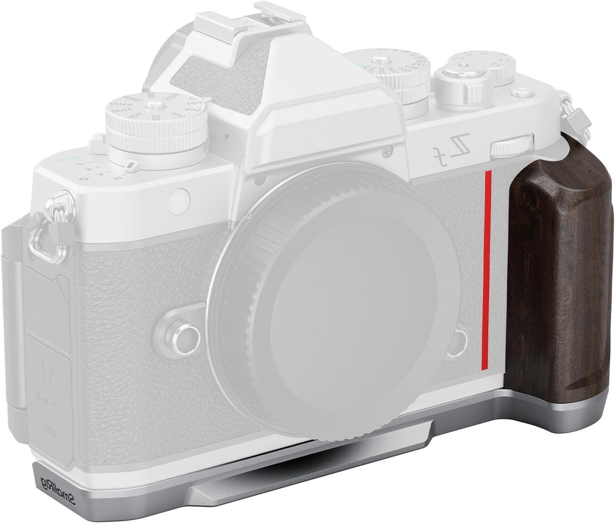 Ergonomische houten L-vormige handgreep voor Nikon Z met snelkoppelplaat, 1/4"-20 schroefgaten en polsbandbevestiging voor statieven