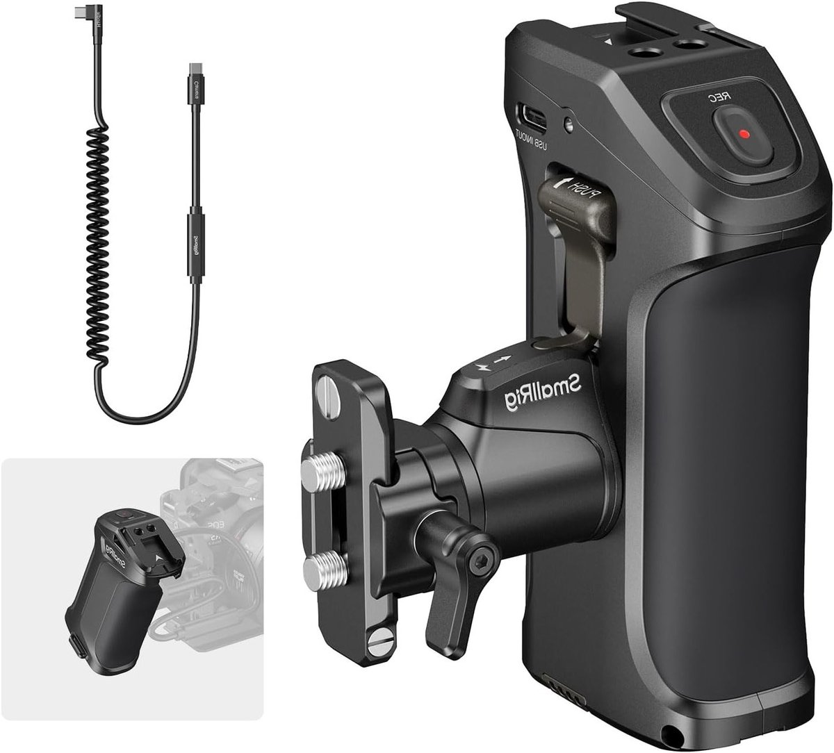 Rotating Side Handle met Trigger REC voor Canon en Blackmagic Design Camera's, Geschikt voor F550/570 Batterij, Schuttercontrole en Ergonomisch Ontwerp voor Videoproductie