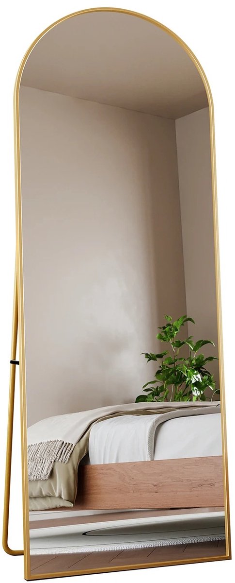 Passpiegel Damenzo - Spiegel - Spiegel staand - Passpiegel - Staande spiegel - Slaapkamer - Half rond - Kleedkamer - 162cm x 53cm - Goud - Glas
