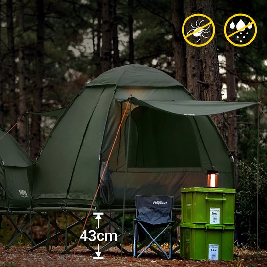 DailyDamaar tent - Kampeerbed - Kampeertent - Campingtent - 2-persoons - Met slaapzak en luchtbed - 193x145x188 cm - Metaal - Polyester - Grijs — afbeelding 4