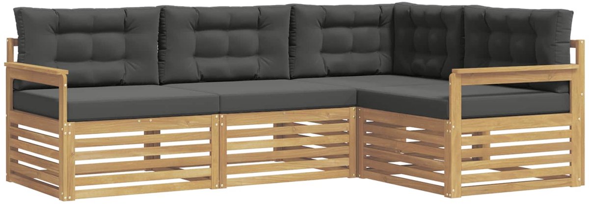 vidaXL Buiten - bank - set - 4 - st - 4-zits - Wit - en - antracietkleurig - Polyester Wit en antracietkleurig