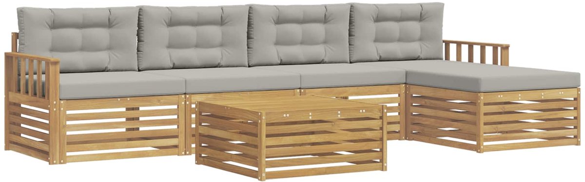 vidaXL Buiten - bank - set - 6 - st - 5-zits - Wit - en - Lichtgrijs - Polyester Wit en Lichtgrijs