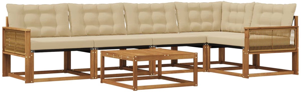 vidaXL Buiten - bank - set - 6 - st - Natuurlijk - en - Beige Natuurlijk en Beige