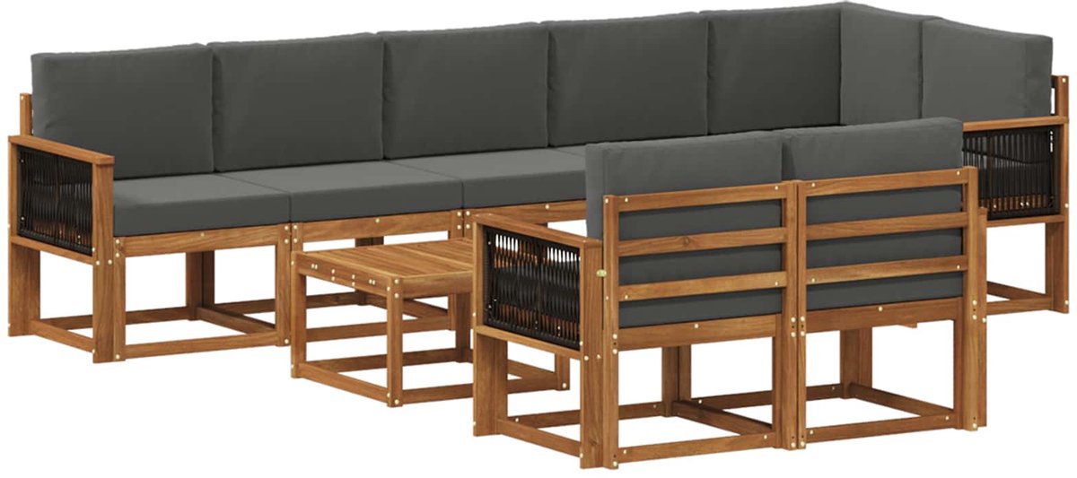 vidaXL Buiten - bank - set - 9 - st - 8-zits - Natuurlijk - en - Antraciet - Polyester Natuurlijk en Antraciet