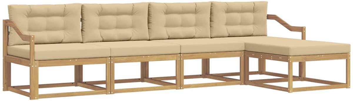 vidaXL Buiten - bank - set - 5 - st - 5-zits - Wit - en - Beige - Polyester Wit en Beige