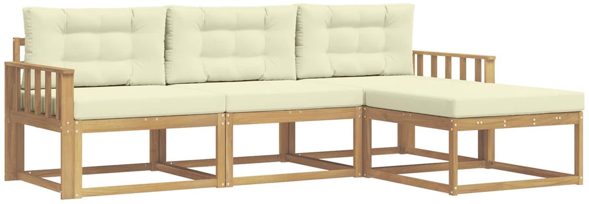 vidaXL Buiten - bank - set - 4 - st - Wit - en - crèmekleurig - Polyester Wit en crèmekleurig